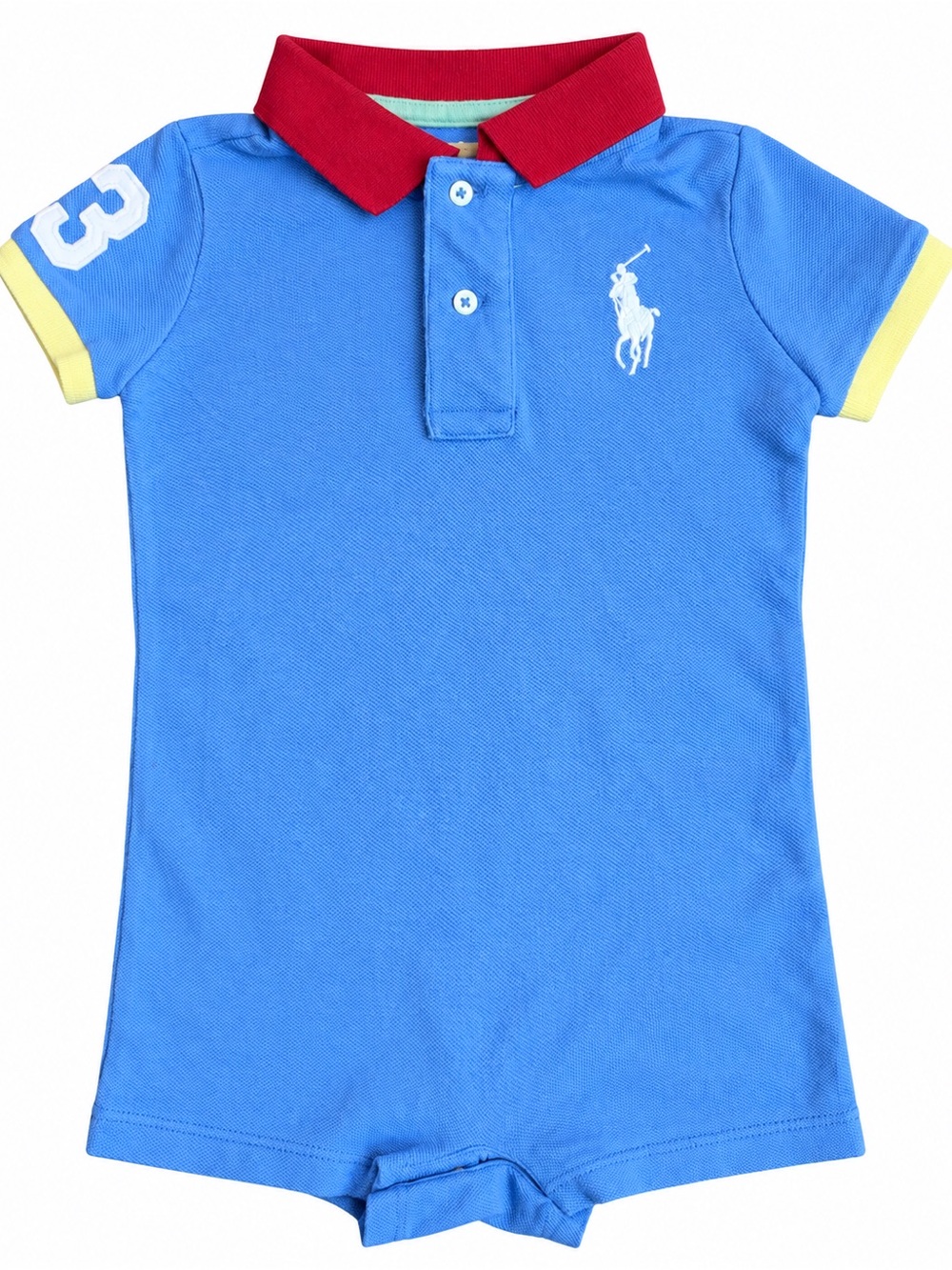 Polo Ralph Lauren Baby Boy Blue Polo Romper Size 9M Number 3